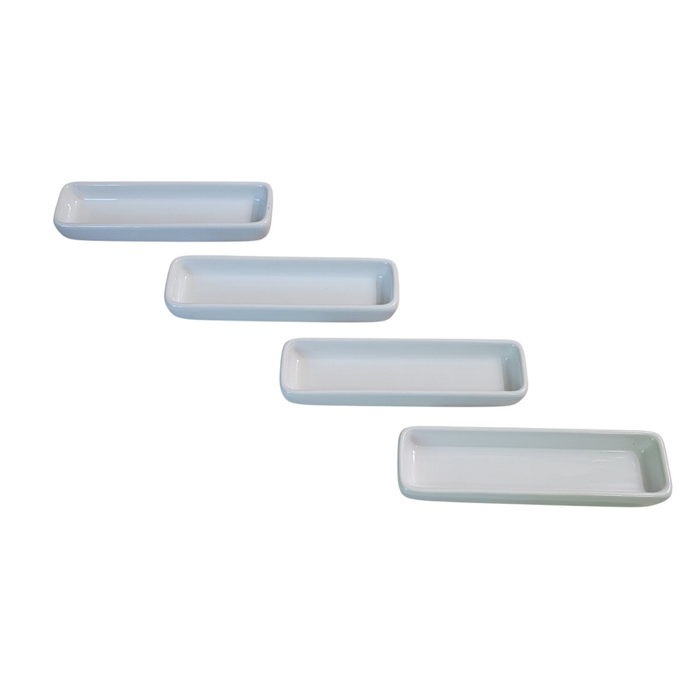 Pampered Chef Simple Additions White Ceramic Rectangular Appetizer Plates Set 4
